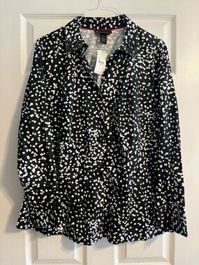 Lane Bryant Artsy Dotted Button-Down Beaded Collar Black White Plus Size 24